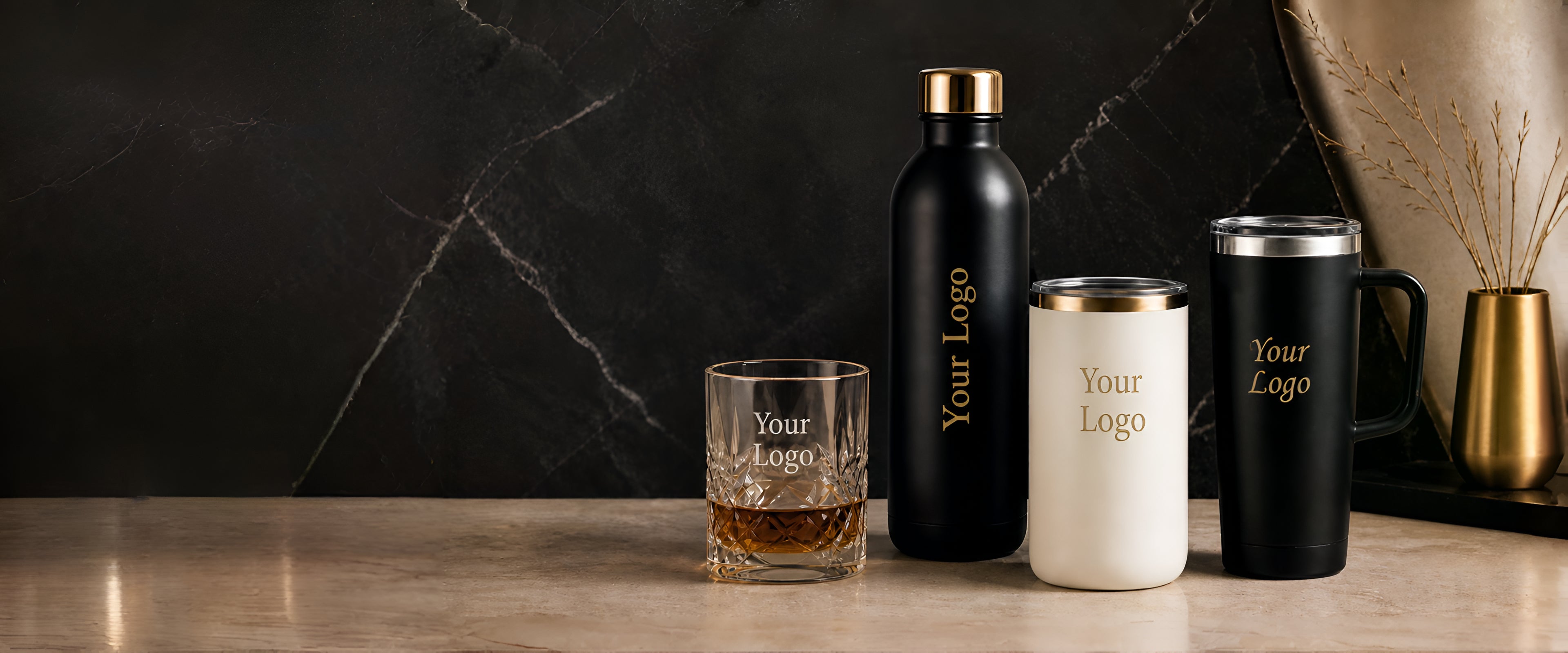 Create Personalized <br><span style="color: #C7A86A;">Drinkware</span>